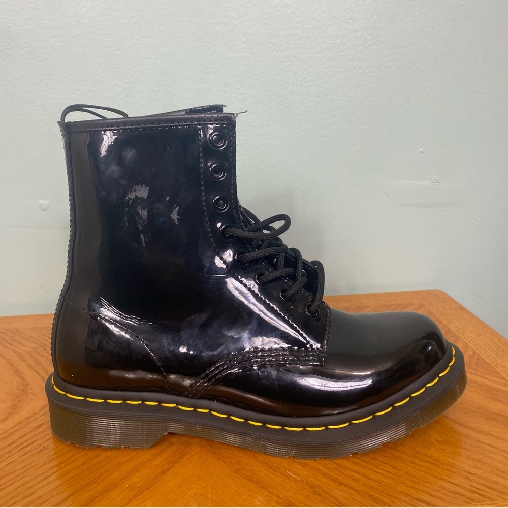 Dr Martens 1460 Patent Leather Lace Up Combat Boots Black Size 8